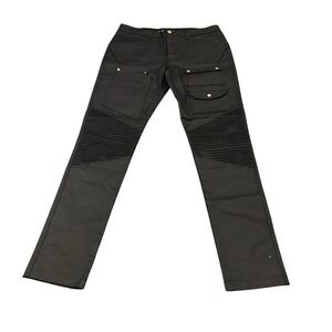 LVL XIII Moto Cargo Pants Mens 34 Black Coated Ribbed Biker Streetwear
